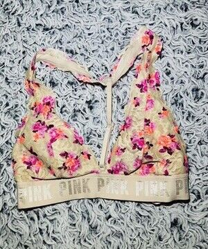 Victorias Secret PINK Lace Bralette XS Floral Removable Pads Pullover